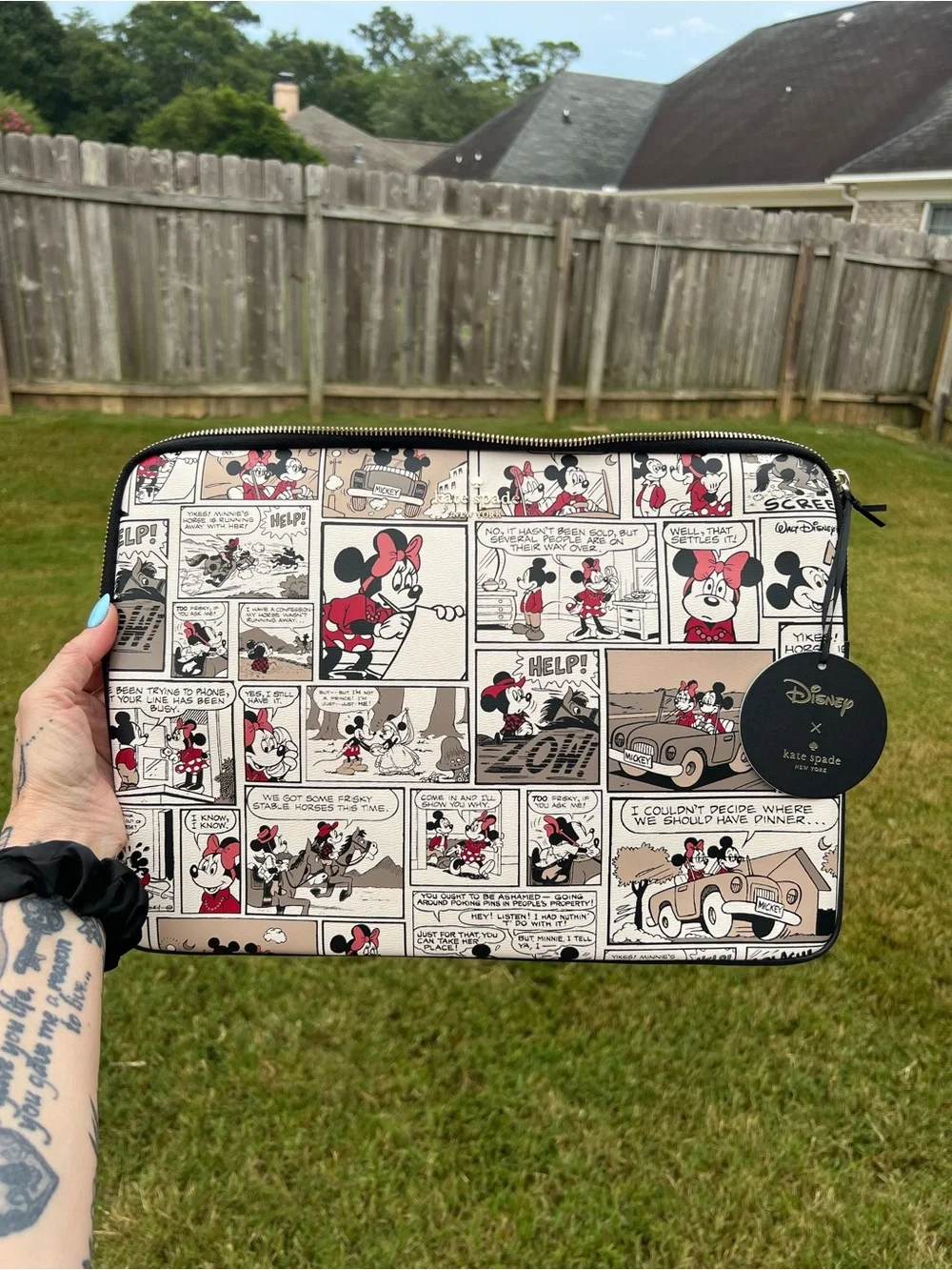 KATE SPADE Saffiano/ Leather Trim Disney Print Zip Around Laptop Sleeve